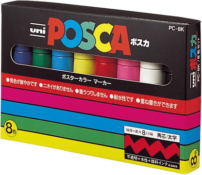 uni-ball uni Posca PC8K8C Paint Marker Pen Set, Large Tip, 8 Pieces - Assorted Colours