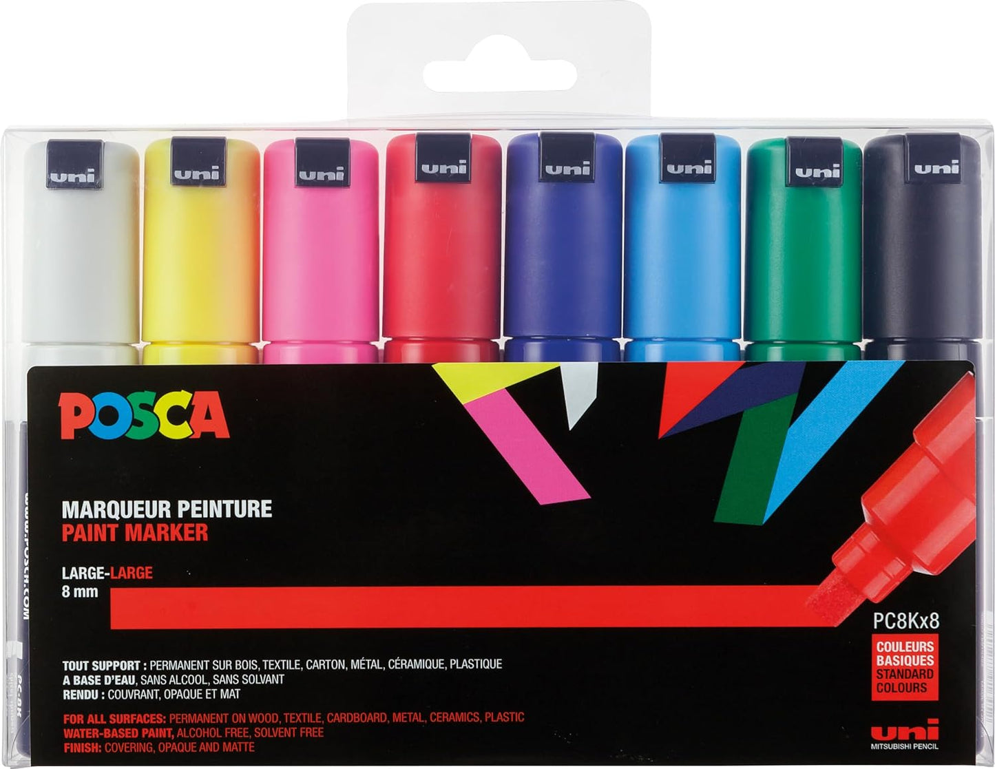 uni-ball uni Posca PC8K8C Paint Marker Pen Set, Large Tip, 8 Pieces - Assorted Colours