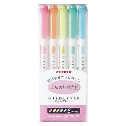 Zebra MILDLINER WKT7-5C Fluorescent Marker (5-Colour Set)