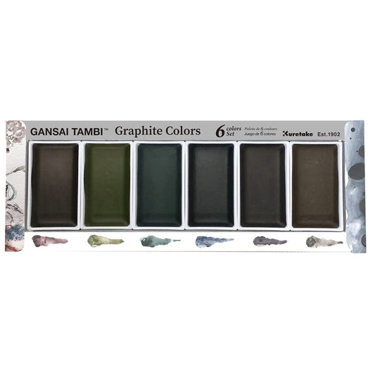 Kuretake GANSAI TAMBI Graphite 6 Colors Set, Dark Metallic Black, Watercolor Paint Set, Professional-quality for artists and crafters, water colors for adult, AP-Certified, Made in Japan