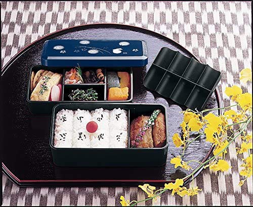 Skater Japanese Traditional Rabbit Blossom Bento Box Set - Square 2 Tier Bento Box, Rice Ball Press, Bento Bag (Blue),3998