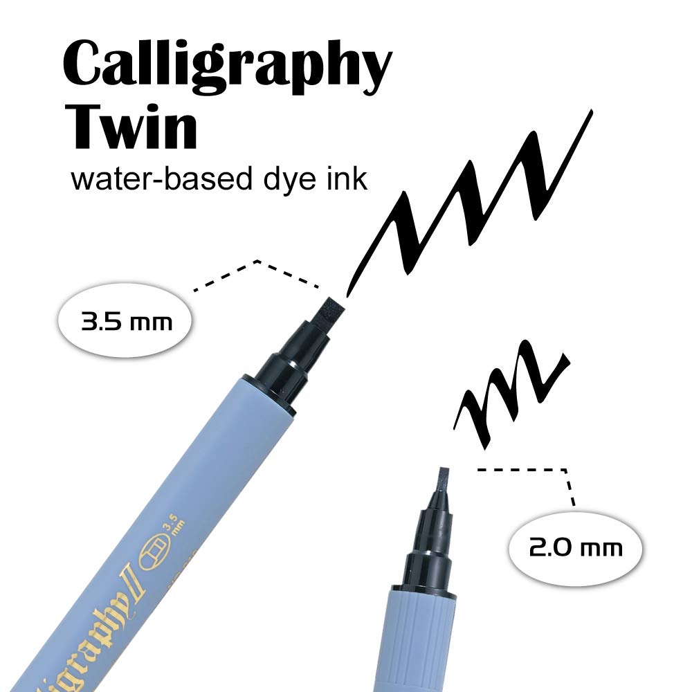 Kuretake ZIG Calligraphy Pens, 12 Colors set, 2mm. 3.5mm Dual Tip Markers, TC-3100/12V