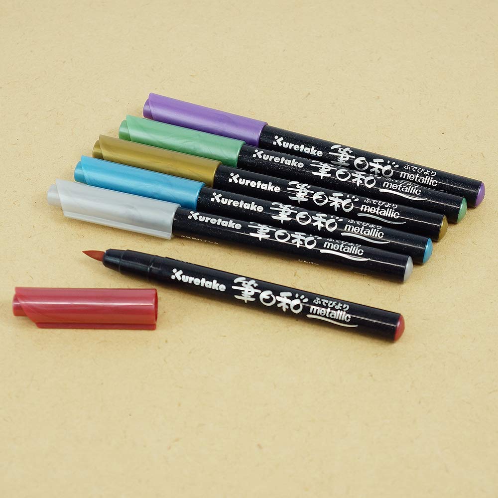 Kuretake ZIG FUDEBIYORI Metallic 6 colours set, CBK-55ME/6V