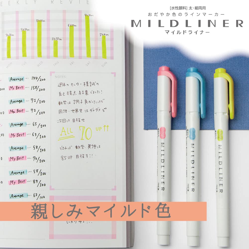 Pack of 5 Zebra Highlighter Mildliner markers with double tips, in soft colours, WKT7-N-5C