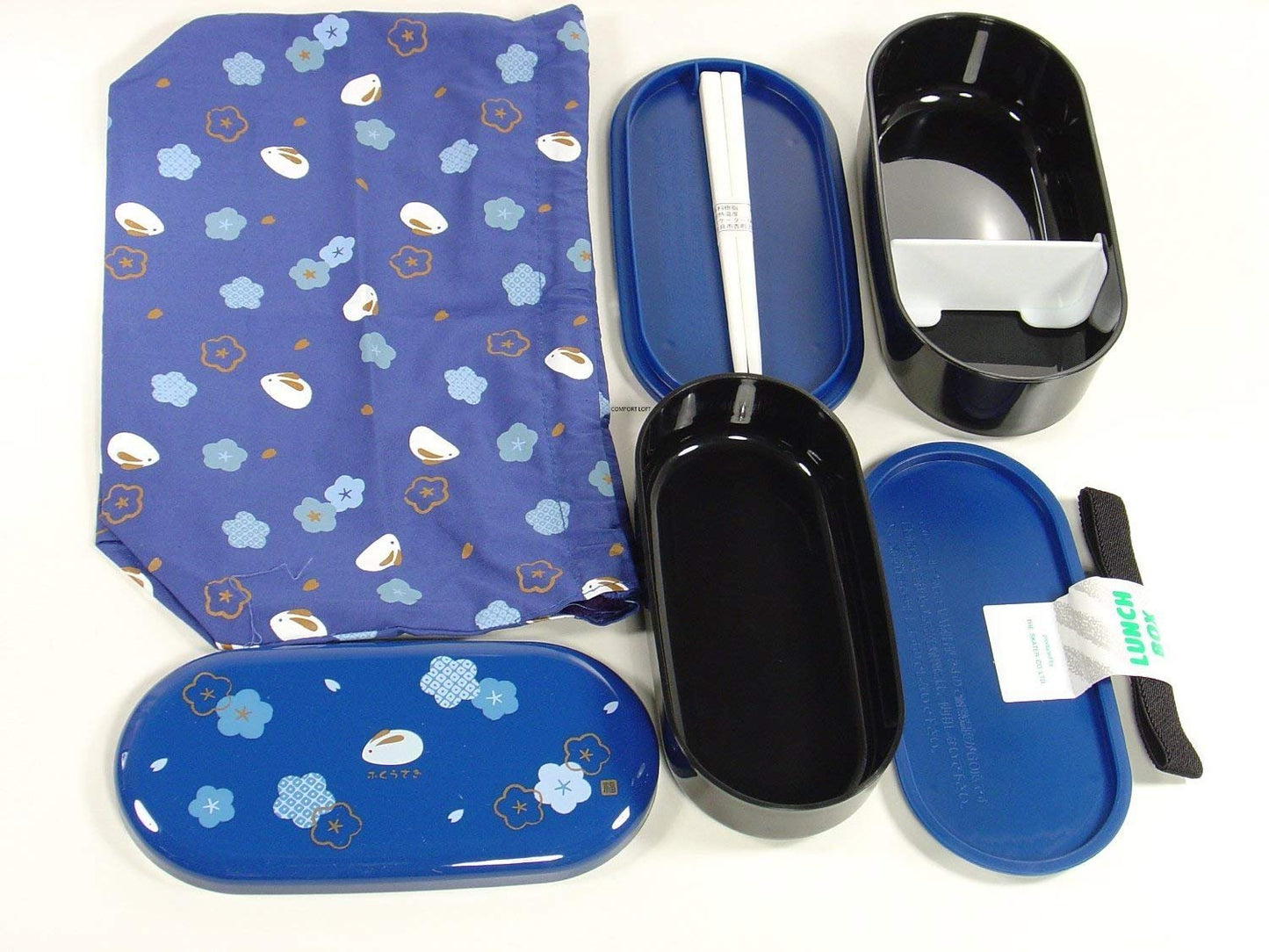 SKATER Japanese 2 Tiers Bento Lunch Box with Belt, Bag Chopsticks, Red Blossom and Bunny