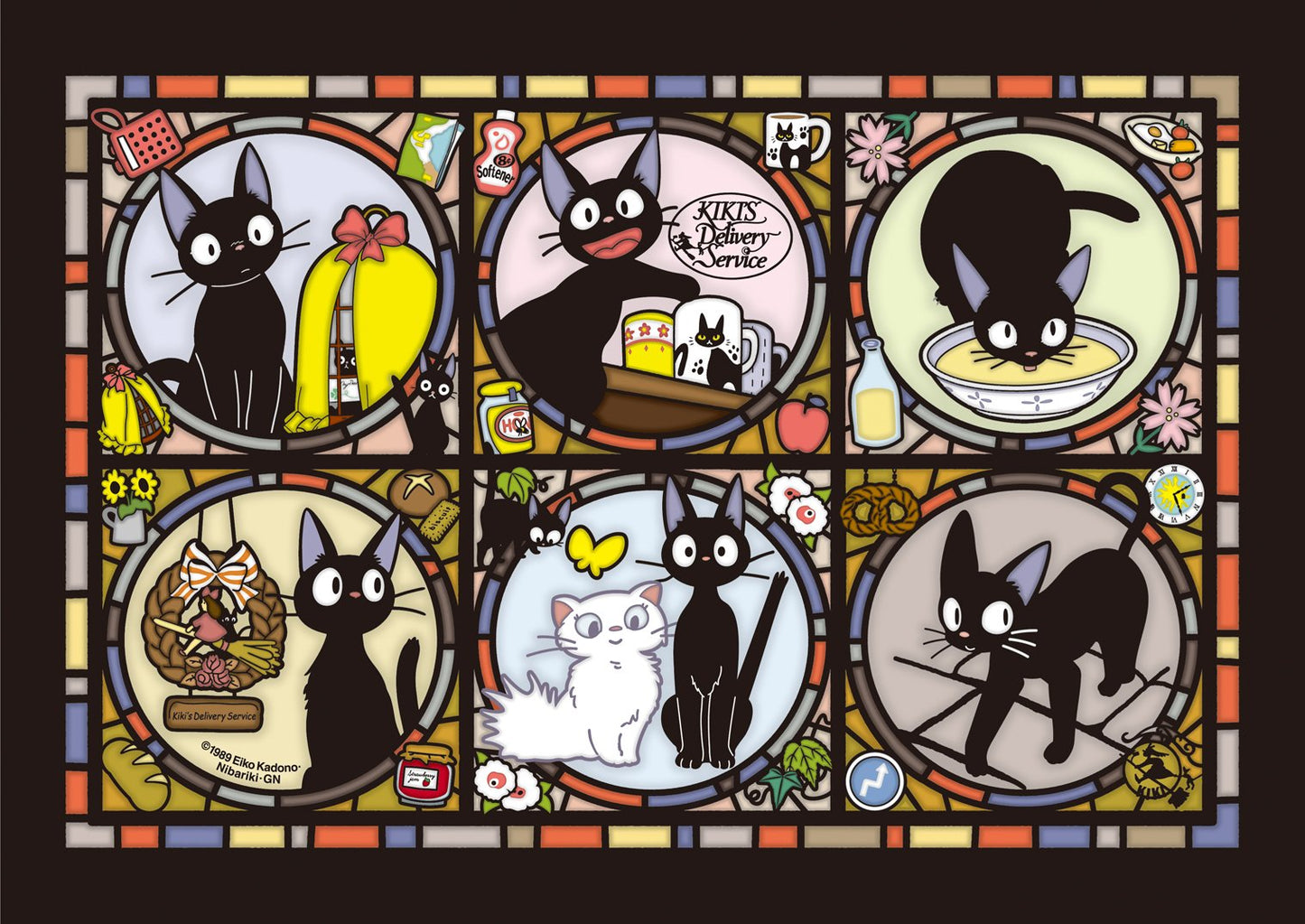 Studio Ghibli Kiki's Delivery Service Jiji Stained Glass 18.2x25.7cm Jigsaw Puzzle 208 piece from Japan