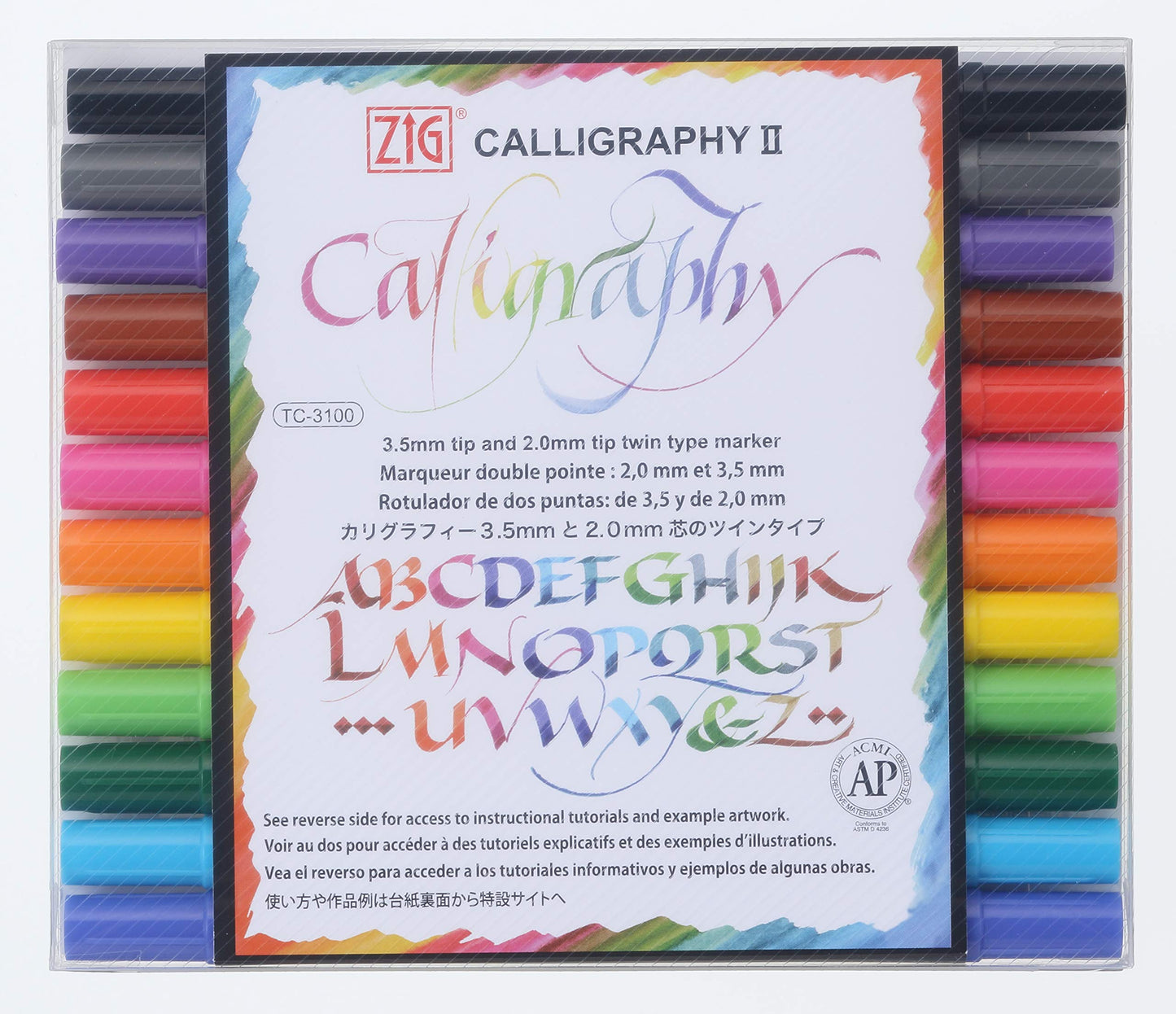 Kuretake ZIG Calligraphy Pens, 12 Colors set, 2mm. 3.5mm Dual Tip Markers, TC-3100/12V