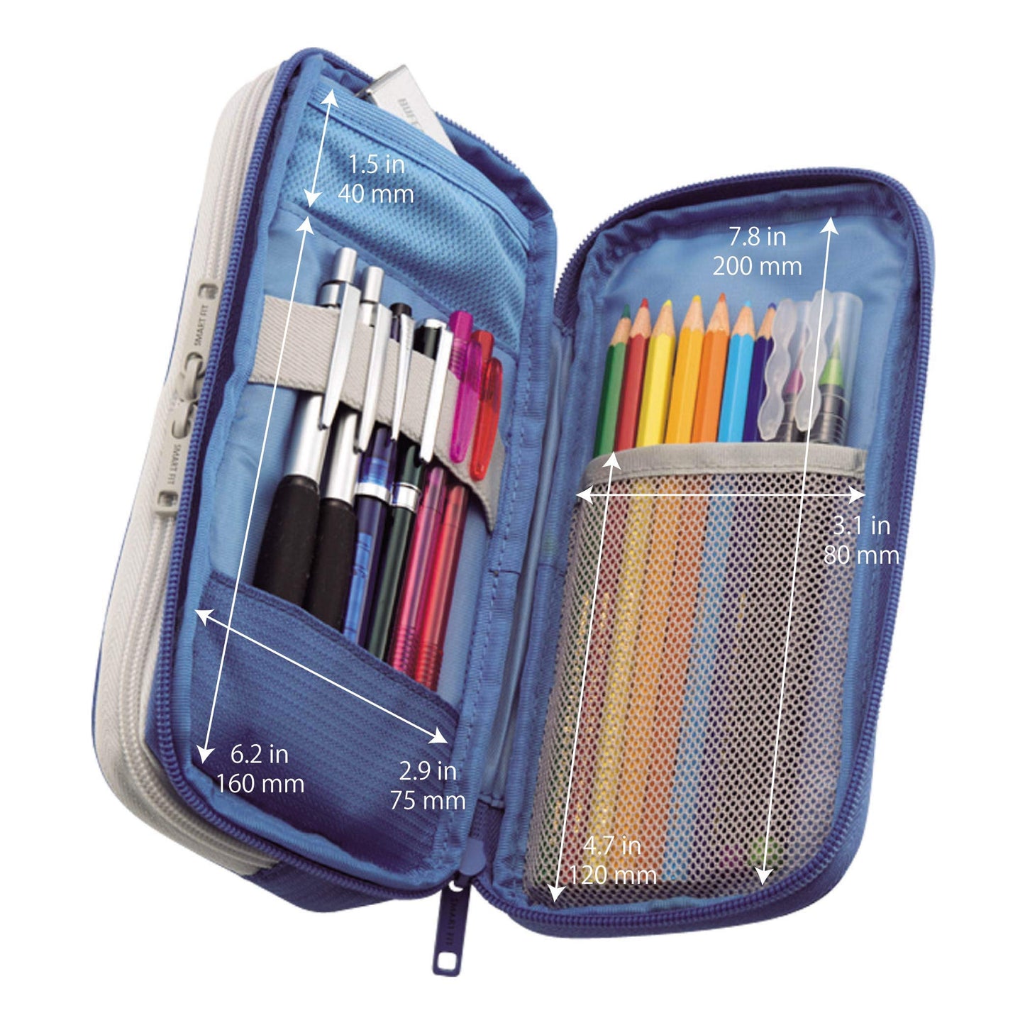 LIHITLAB Double Pen Case, Large, 4.1 x 8.7, Blue (A7661-8)